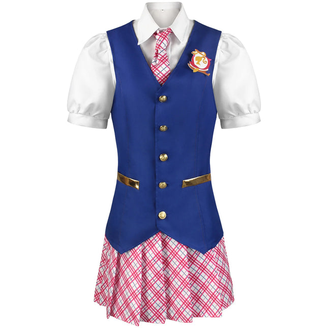 Charm Princess Movies Cosplay Costumes Women Beauty Queen Outfit Girls School Uniform Blue Vest Skirts Halloween Carnival Suit