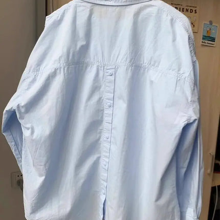 Blue Long Sleeve Shirt Jacket Women Spring Summer Thin French Open Front Blouse Early Autumn Top