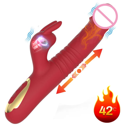 2 in 1 Rabbit Vibrator Automatic Telescopic Rotation G-Spot Clitoris Stimulator Female Dildo Sex Toys Goods for Women Adults 18