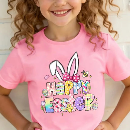 Pure Cotton Children's T-shirt 2026 Summer New Easter Themed Cartoon Printed Casual Parent-child Outfit for Boys and Girls