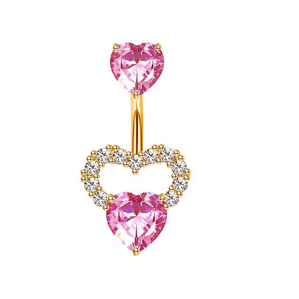 Pink Heart Shaped Navel Ring Ornament Water Drop 14G Belly Button Piercing Barbell Pendant Belly Nombril Piercing Women Jewelry