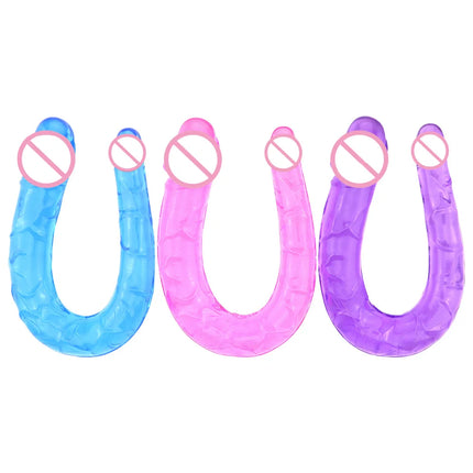1PC Pink Soft Jelly Double dildo Vaginal Artificial Sex Toy Store Couple Female Gay Masturbator Anal Plug U-shaped