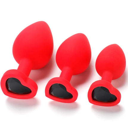 Silicone Anal Plug Adult Toys for Men Women Heart Crystal Anal Trainer for Couples Sex Toys Silicone Butt Plug Anal Toy 3 Sizes