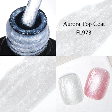 8ml Aurora Glitter Top Coat Gel Nail Polish Pearl Effect Semi Permanent Soak Off UV Gel LED Nail Art Varnish Nail Supplies DIY