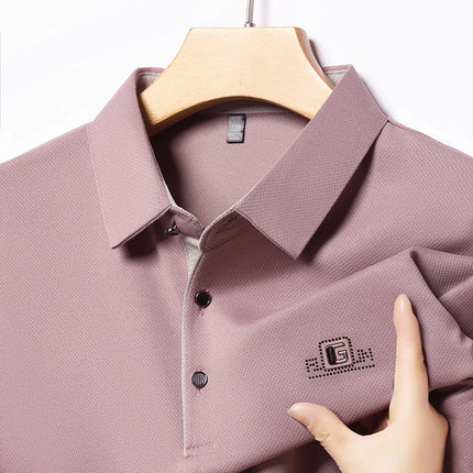 New Men's Business Casual Short-Sleeved Shirt with Badge, Solid Color Polo Shirt, Fashionable, Breathable, Comfortable, Versatile Top