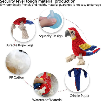 Indestructible Plush Parrot Dog Toy, Squeaky Stuffing for Small & Big Dogs, Durable Pet Supplies