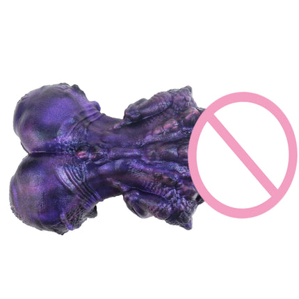 SHAZ Fantasy Purple Dragon with Breast Shaped Masturbator, Body-Safe Platinum Silicone Dual Channel Stroker, Male Pleasure Toy