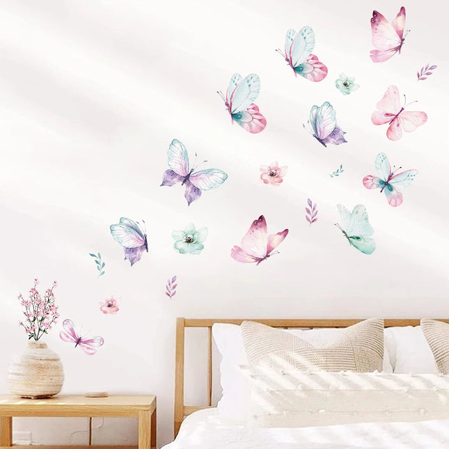 3Pcs Watercolor Butterflies Wall Stickers Kids Room Girls Room Decoration for Children Bedroom Decor for House Living Room