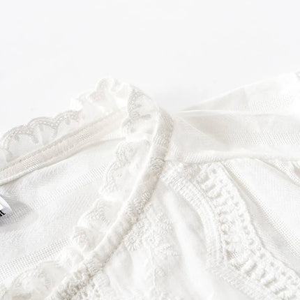 Solid Shirt Women Spring Ruffles Embroidery Lace Decoration Japan Style Long Sleeve Sweet Lovely Loose All-match Single Breasted