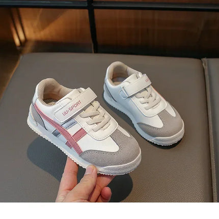 Children Sports Shoes Color Block Sewing Thread Hook Loop Round Toe Soft Soled Thick Flat Shoes Breathable Comfortable Non Slip