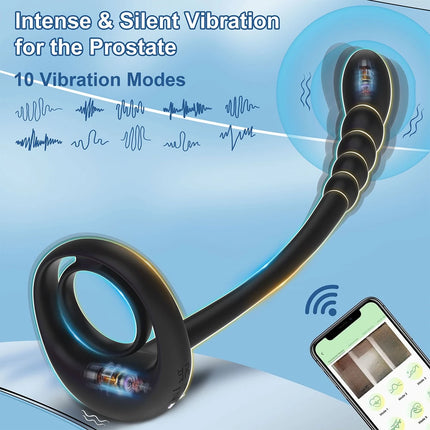 APP Cock Ring Vibrator For Men Wireless Anal Beads Delay Ejaculation Prostate Massage Butt Plug Stimulator Sex Toys For Couples