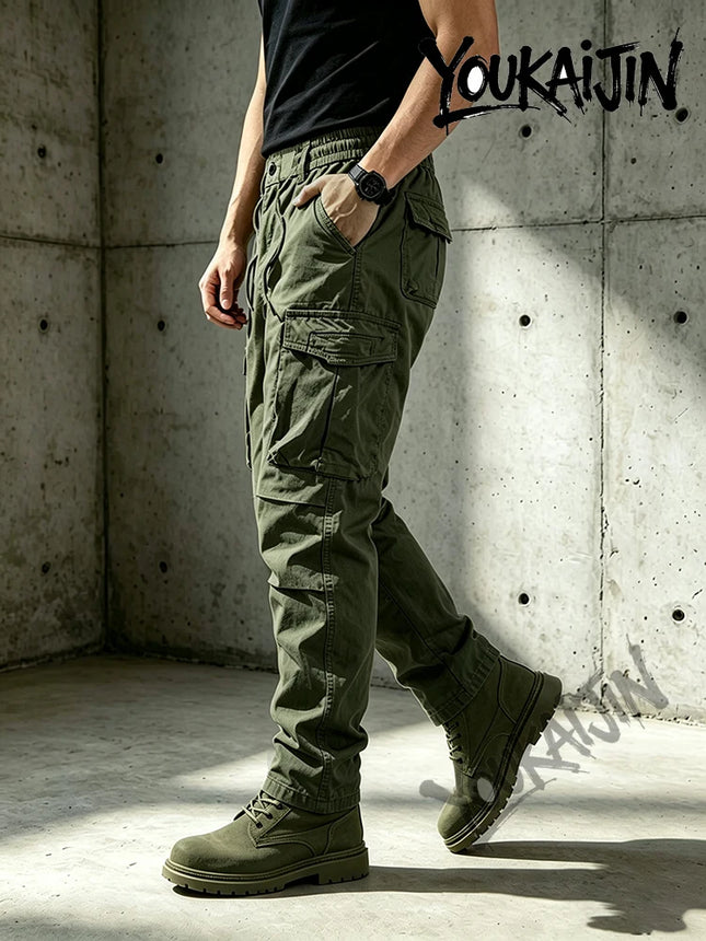 Cotton Men Cargo Pants Khaki Casual Men Tactical Joggers Cargo Multi-Pocket Fashion Black Army Light gray Trousers Work Wear