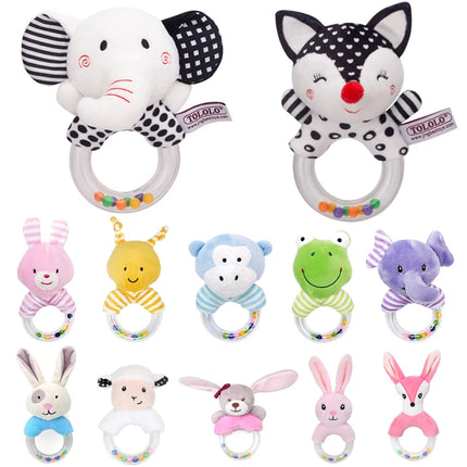 Cute Baby Rattle Toys Elephant Plush Infant Cartoon Bed Toys for Newborn 0-24 Months Educational Toy Bear Hand Ring Bell Teether