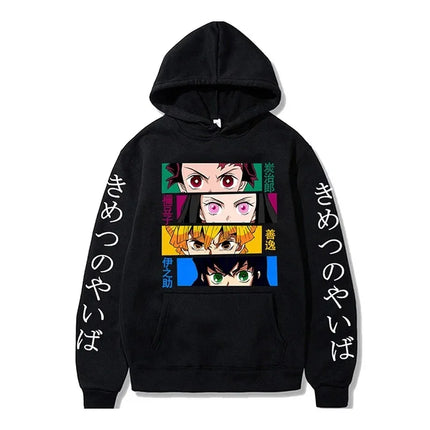 Popular Anime Print Hoodies Demon Slayer Blade Warm Fleece Japanese Street Kamado Nezuko Custom Men's Sweater Pullover Hoodies