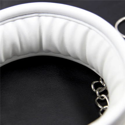 Soft Padded White BDSM Bondage Restraint Wrist Handcuffs Neck Collar Ankle Cuffs with Chain Slave Erotic Flirting Adult Sex Toys