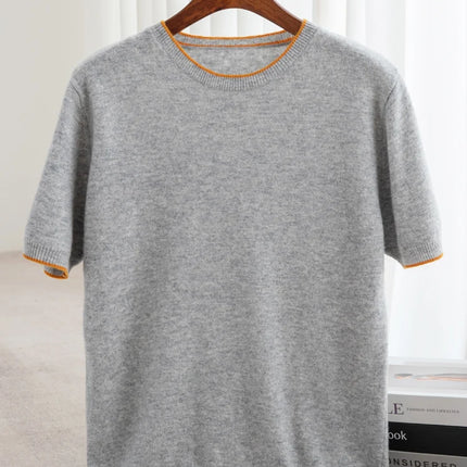 2025 Spring/Summer New Fashion O-Neck Knit Short Sleeve Spliced Business Casual T-Shirts Men's Clothing Loose Tops England Tees