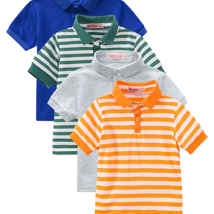 4-Piece Set Summer Boys & Girls Solid Color Short Sleeve T-Shirt Tops Children's Fashion Collar Short Sleeve