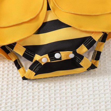 2Pcs Newborn Baby girl Little Bee Suspender Bodysuit+Hat Set for Baby girls 0-18 Months to take full moon Commemorative photos