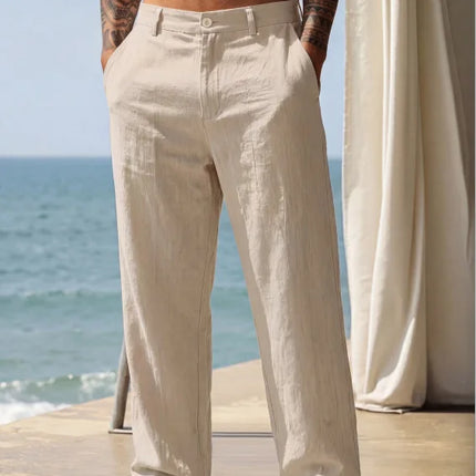 2026 Summer Men'S Cotton And Linen Pants Multiple Pockets Breathable Loose Drawstring Straight Leg Pants Sports And Casual Pants