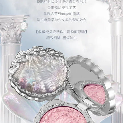 Flower Knows Shells Jewel Collection Embossed Silk Satin Blusher Expands Shrink Cheek Vintage Pearl Makeup