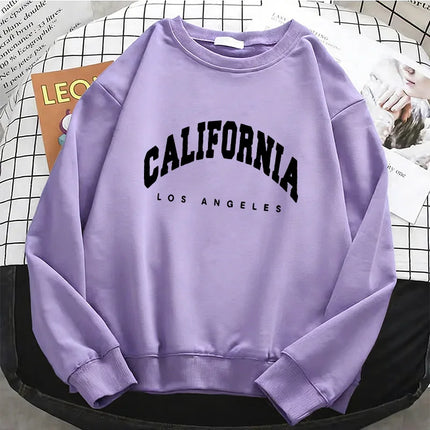 Trendy California Los Angeles  Womens Hoodies Fashion Fleece Sweatshirt Soft 90s O-Neck Pullover Casual Female Clothes