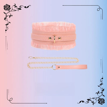 Sexy Lace Hand and Foot Cuffs with Leash Collar Bondage Seven-Piece Set Maid Training Props Couple Role-Play Intimate Toys 18+