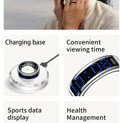 SR16 Display Screen Smart Ring Men Women Lightweight Call Reminder IP68 Waterproof Heart Rate Blood Oxygen Monitor Finger Ring