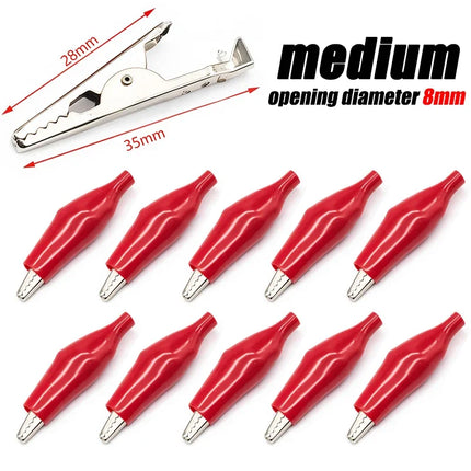 10pcs 28mm35mm45mm Alligator Clip Metal Crocodile Electrical Clamp for Testing Probe Meter Black/Red with Plastic Boot