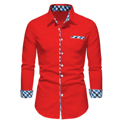 2023 Men's Hot Selling Business Office Long Sleeve Solid Color Spliced Shirt Outdoor Street Leisure High Quality Fabric Polo Top