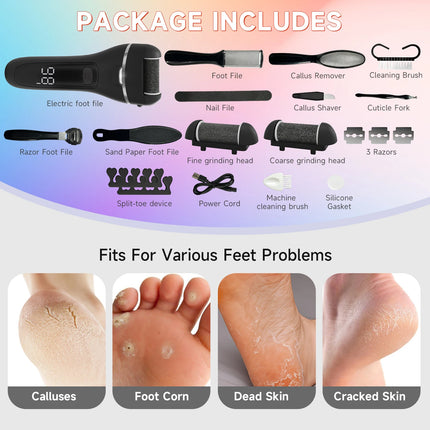 Professional Electric Callus Remover Pedicure Machine Rechargeable Foot File Grinder with 3 Scrubbing Heads for Dead Skin Remova