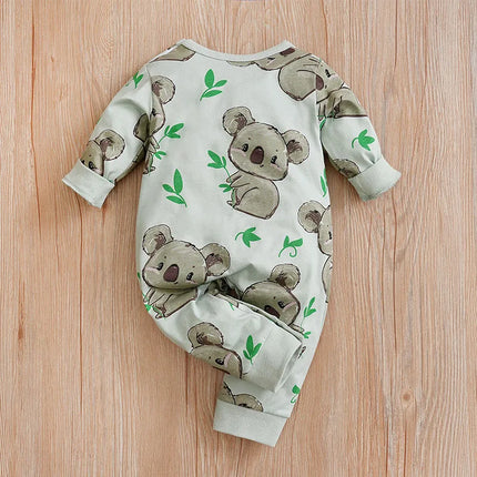 Spring And Autumn Boys And Girls' Cute Cartoon Kaola Full Print Cotton Comfortable Long Sleeve Baby Bodysuit