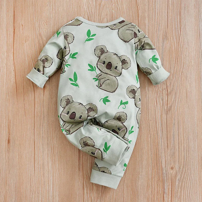 Spring And Autumn Boys And Girls' Cute Cartoon Kaola Full Print Cotton Comfortable Long Sleeve Baby Bodysuit