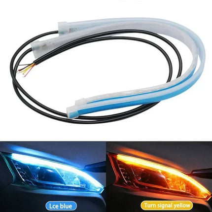 LED DRL Car Daytime Running Light Flexible Waterproof Strip Auto Headlights White Turn Signal Yellow Brake Flow Lights 12V