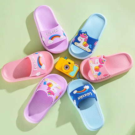 New Unicorn Slippers Boy Girl Summer Kids Rainbow Indoor Slippers Non-Slip Beach Sandals Toddler Home Shoes Baby Flip