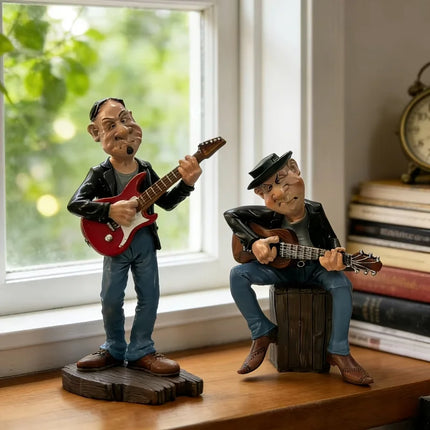 Whimsical Guitarist Statue Ornament，Hand-painted Resin Musician Decorative Figurine，Exquisite Interior Decoration Items