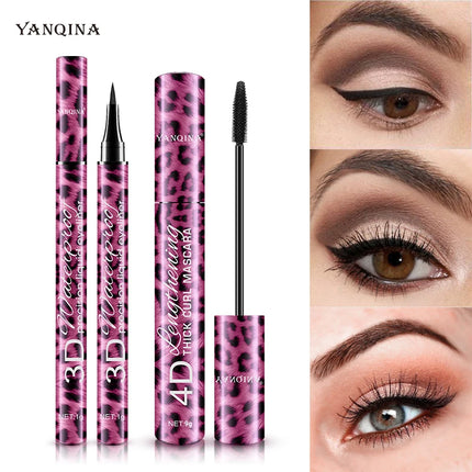 YANQINA Mascara with Eyeliner Combo Black Slim Drawing Line Smooth Definition Long Lasting Waterproof Eye Makeup 2 Pcs Set