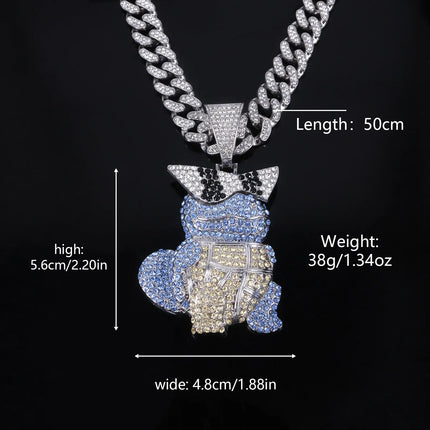 Anime Diamond Squirtle Pendant Necklace Men's and Women's Fashion Cuban Chain, Children's Holiday Gift
