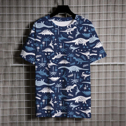 Summer dinosaur cool 3D printed round neck T-shirt