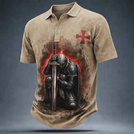 New Summer Polyester Printed Polo Shirt Men Fashion Lapel Short Sleeve Lightweight Breathable Casual Shirt