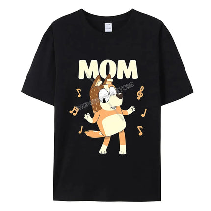Blueys Bingo Dad Mom T-Shirts Cute Cartoon Tops Summer Parent-child Clothing Adult Anime Figure Black White Tee Family Clothes