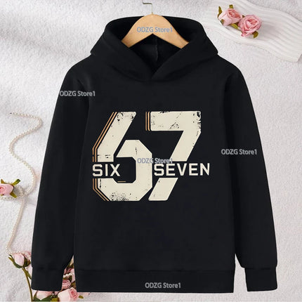 Autumn Winter Six Seven Cool Concise Print Kid Hoodies Fashion Boys Girls Long Sleeved Hooded Casual Warmer Children's Pullovers