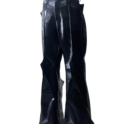 Nerazzurri Autumn Shiny Black Pu Leather Flare Pants for Men Dark Academia Vintage Opium Style Streetwear Clothing Fashion 2026