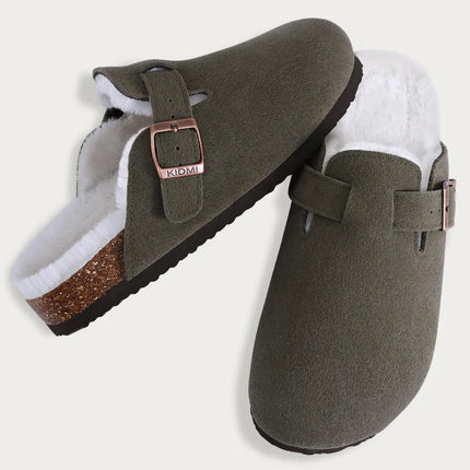 Kidmi New Women Clogs Men Clogs Suede Slippers Fashion Cork Footbed Leather Slippers Classic Mules Soft Antiskid House Slippers