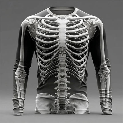 2026 New Men's Creative Muscle Texture Print T-Shirt Quick-Dry Crew Neck Long Sleeve Top Men's Casual Long Sleeve Pullover