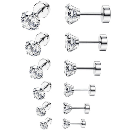 3-8mm Small Black Silver Color Earrings Stone CZ Crystal Ear Studs Surgical Steel Cubic Zirconia Helix Earring Women Accessories