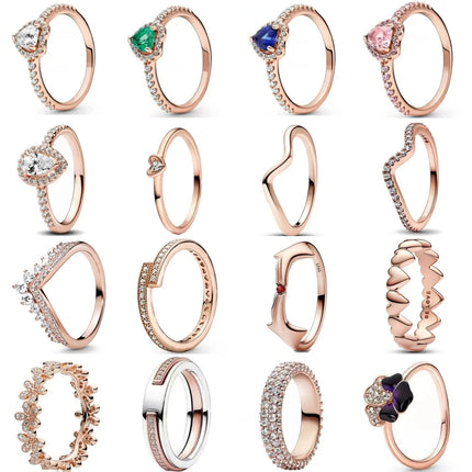 2025 Wholesale Rose Gold Color Spring Daisy Flower Ring Rings Size 6 7 8 9 For 925 Sterling Silver Jewelry