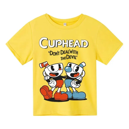 Children Cute Cuphead Clothes Kids Summer Fashion T-shirt Baby Boys Cartoon T-shirts Toddler Girls Short Sleeve Casual Tops