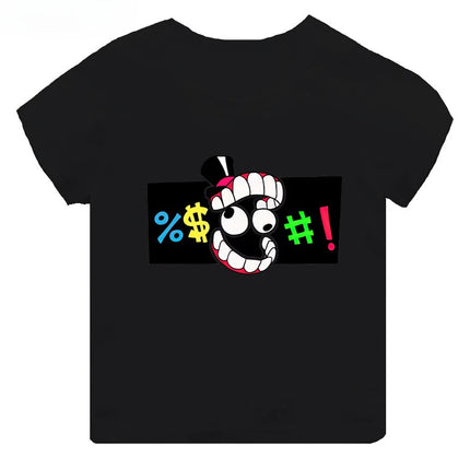 Hot Sale The Amazing Digital Circus Print Kids T-shirt Girls Clothes Baby Boys Black Short Sleeve Cotton T Shirt Children Tops