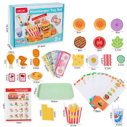 Kids' Pretend Play Fast Food Set - Realistic Burger & Fried Chicken, Toy Money Transaction & Serving Scene Kit