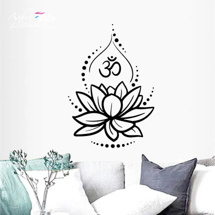 Lotus Flower Vinyl Wall Decal Bedroom Decor Yoga Hinduism Hindu Om Symbol Stickers For Meditation Room Walls Art Murals